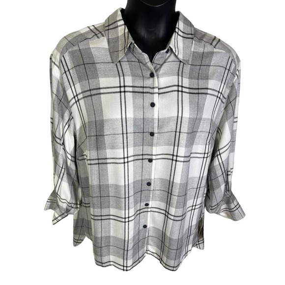 FRYE & Co. Pocono Gray Plaid Flannel Button Down Shirt Women's Size 2X NWT - Picture 1 of 11